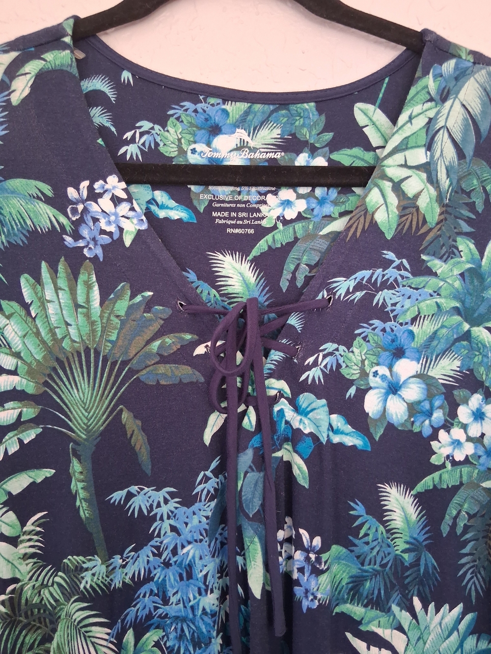 Tommy Bahama Maxi Dress L XL Tropical Floral Lace Up Caftan Kaftan Blue Lounger